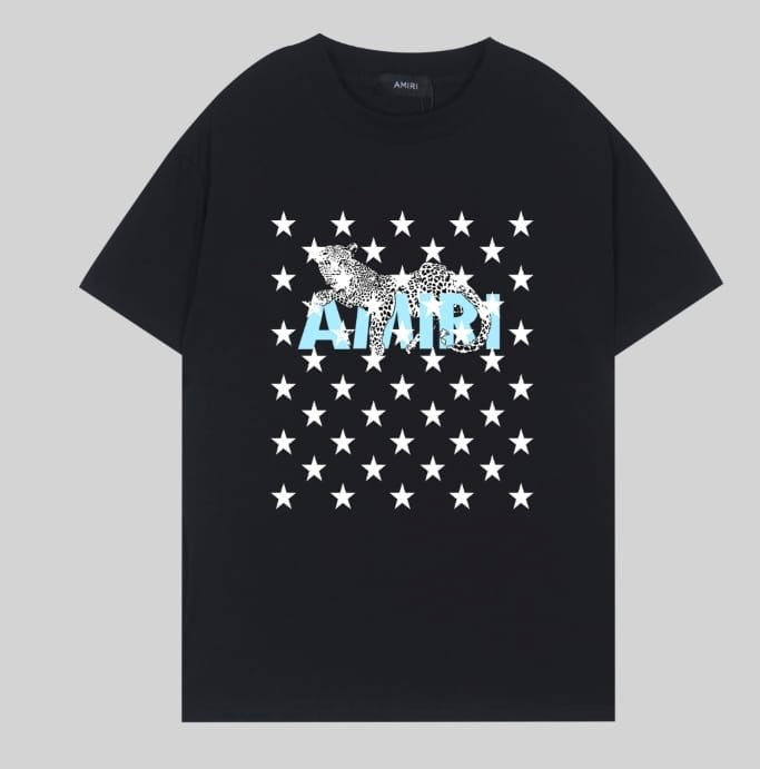 AMIRI BLACK LEOPARD STAR COTTON JERSEY TEE