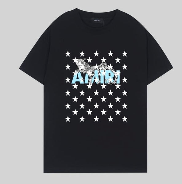 AMIRI BLACK LEOPARD STAR COTTON JERSEY TEE