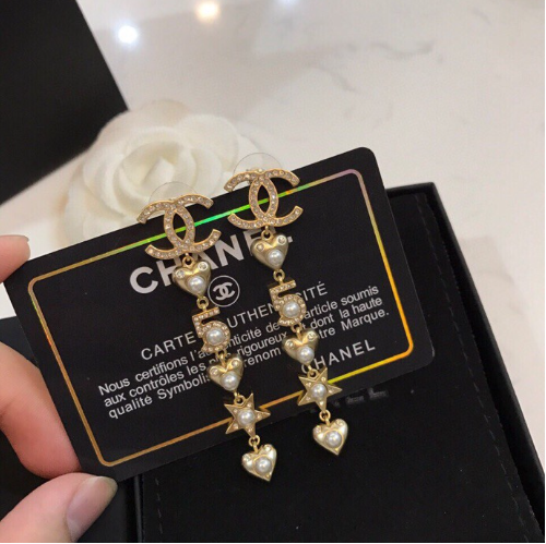 CHANEL CRYSTAL PEARL HEART DROP EARRINGS