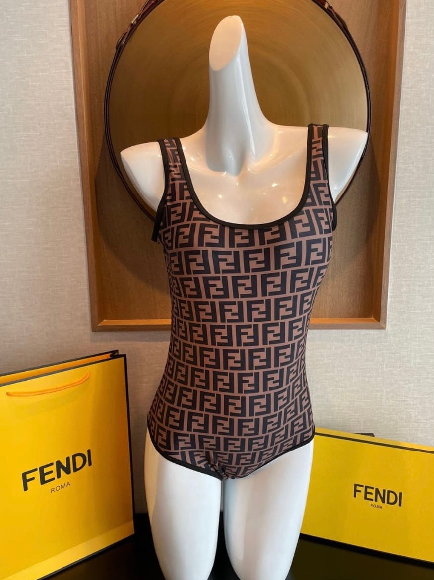 FENDI BROWN LYCRA REVERSIBLE SWIMSUIT
