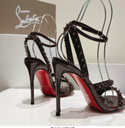 LOUBOUTIN BLACK STUDDED LEATHER SANDAL