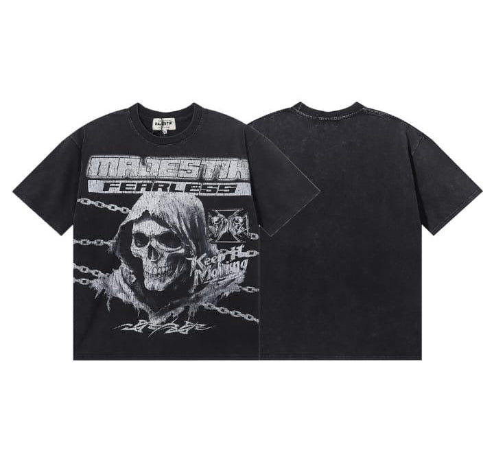 MAJESTIC DEATH CHAIN GARMENT CROPPED TEE-SHIRT