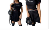 MIU MIU BLACK CROPPED SHIRT AND PLEATED TENNIS SKIRT