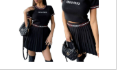 MIU MIU BLACK CROPPED SHIRT AND PLEATED TENNIS SKIRT
