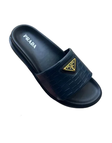 PRADA SAFFIANO PATENT LEATER SLIDES
