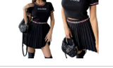 MIU MIU BLACK CROPPED SHIRT AND PLEATED TENNIS SKIRT