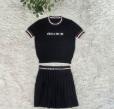 MIU MIU BLACK CROPPED SHIRT AND PLEATED TENNIS SKIRT